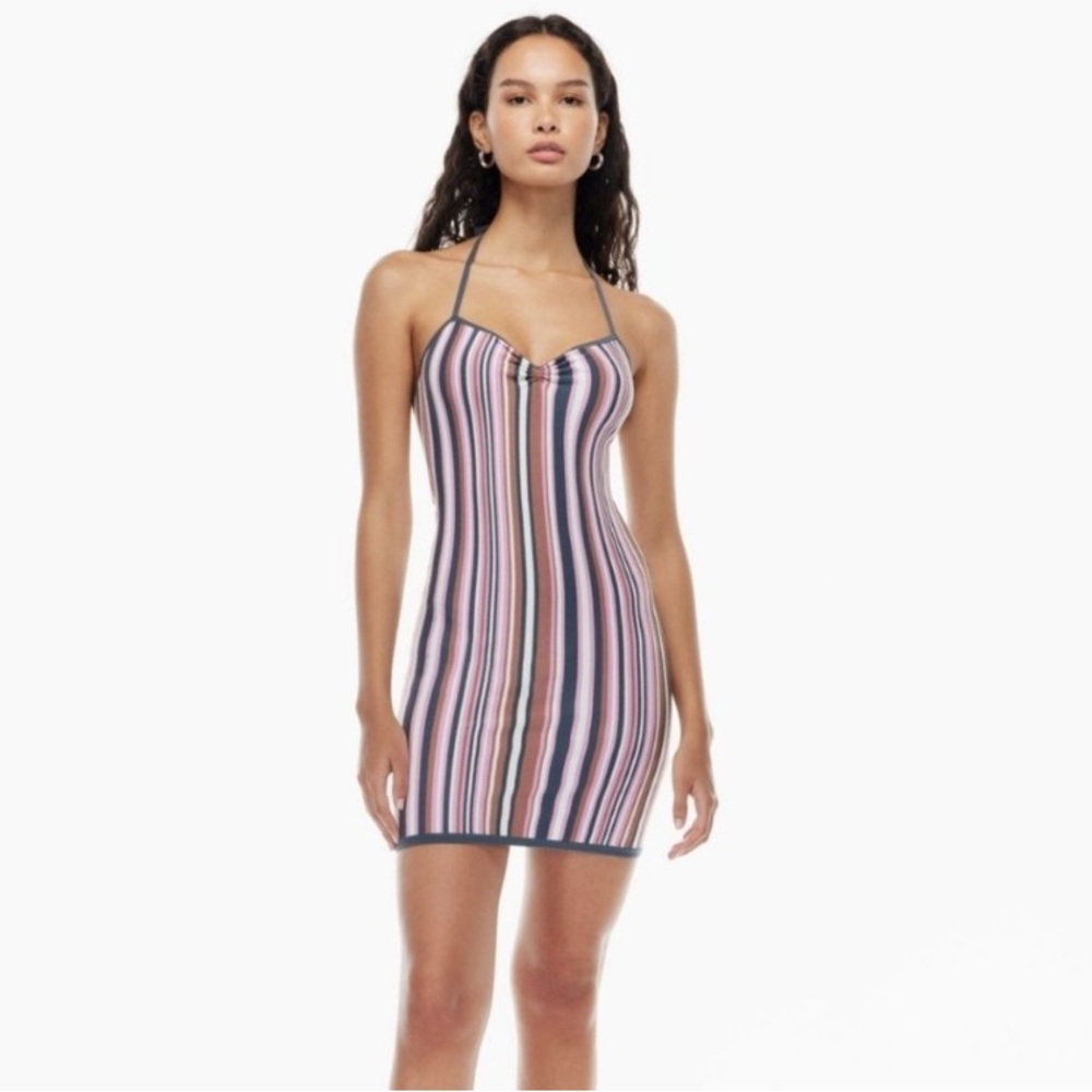 Aritzia Sunday Best Jett Striped Halter Mini Dress